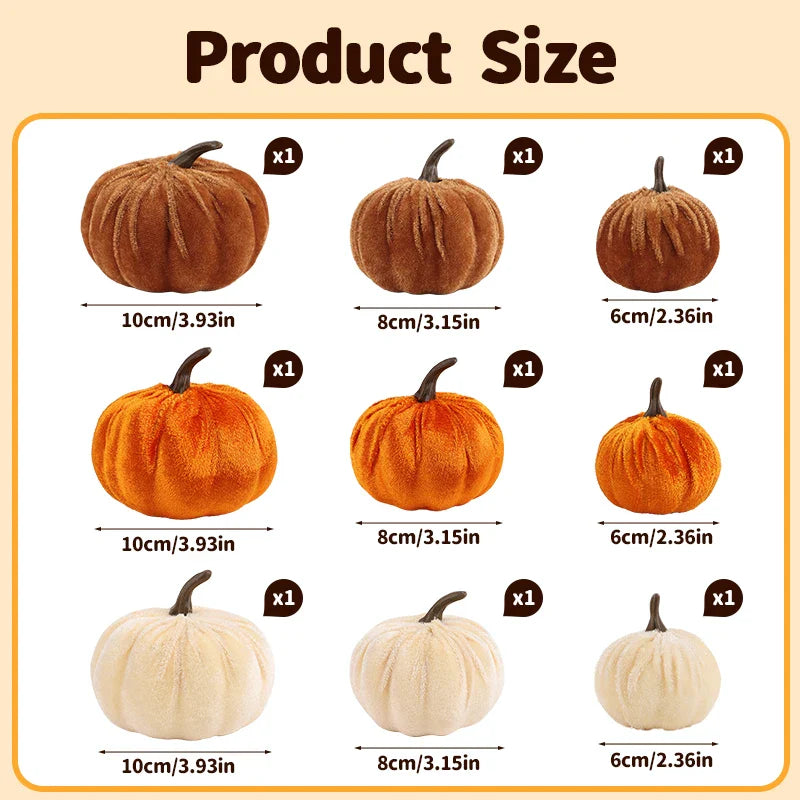 9pcs Velvet Artificial Pumpkins Set