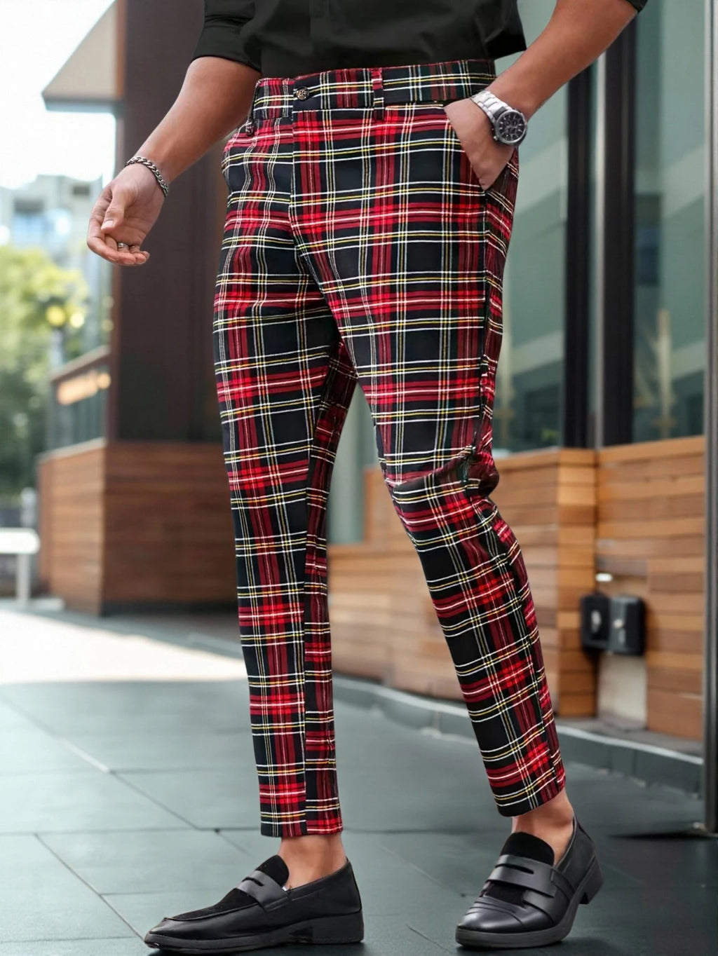 Tapered Plaid Suit Pants