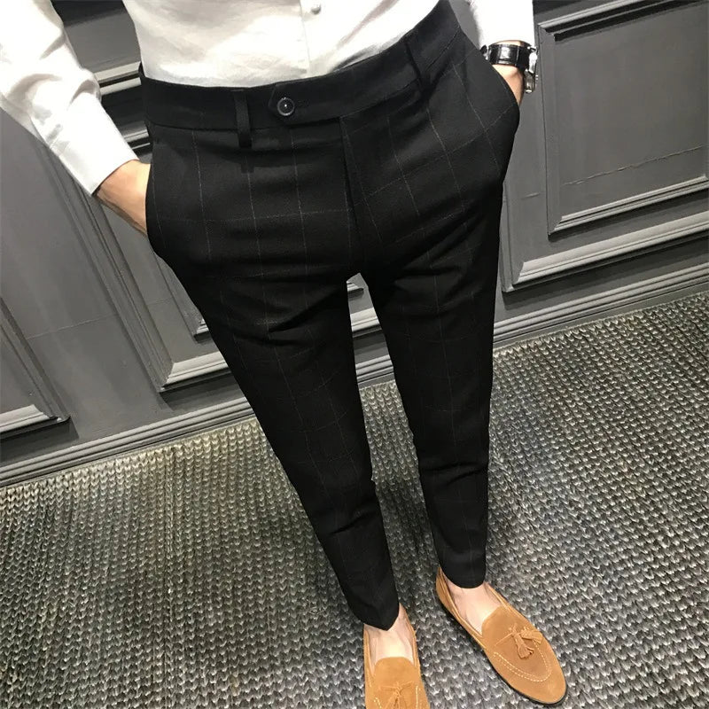 Plaid Slim Korean Cropped Trousers
