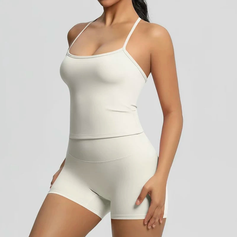 Everyday Solid Sleeveless True-To-Size Fit Two-Piece Yoga Set