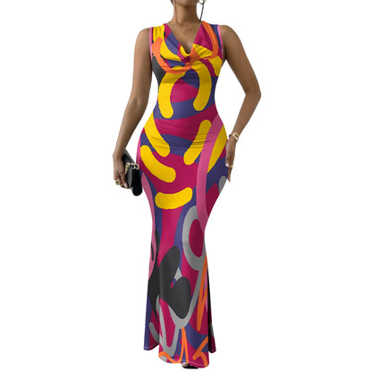 Women's Colorful Geometric Off-Shoulder Maxi Dress