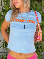 Broadcloth Letter Print Crew Neck Crop Top