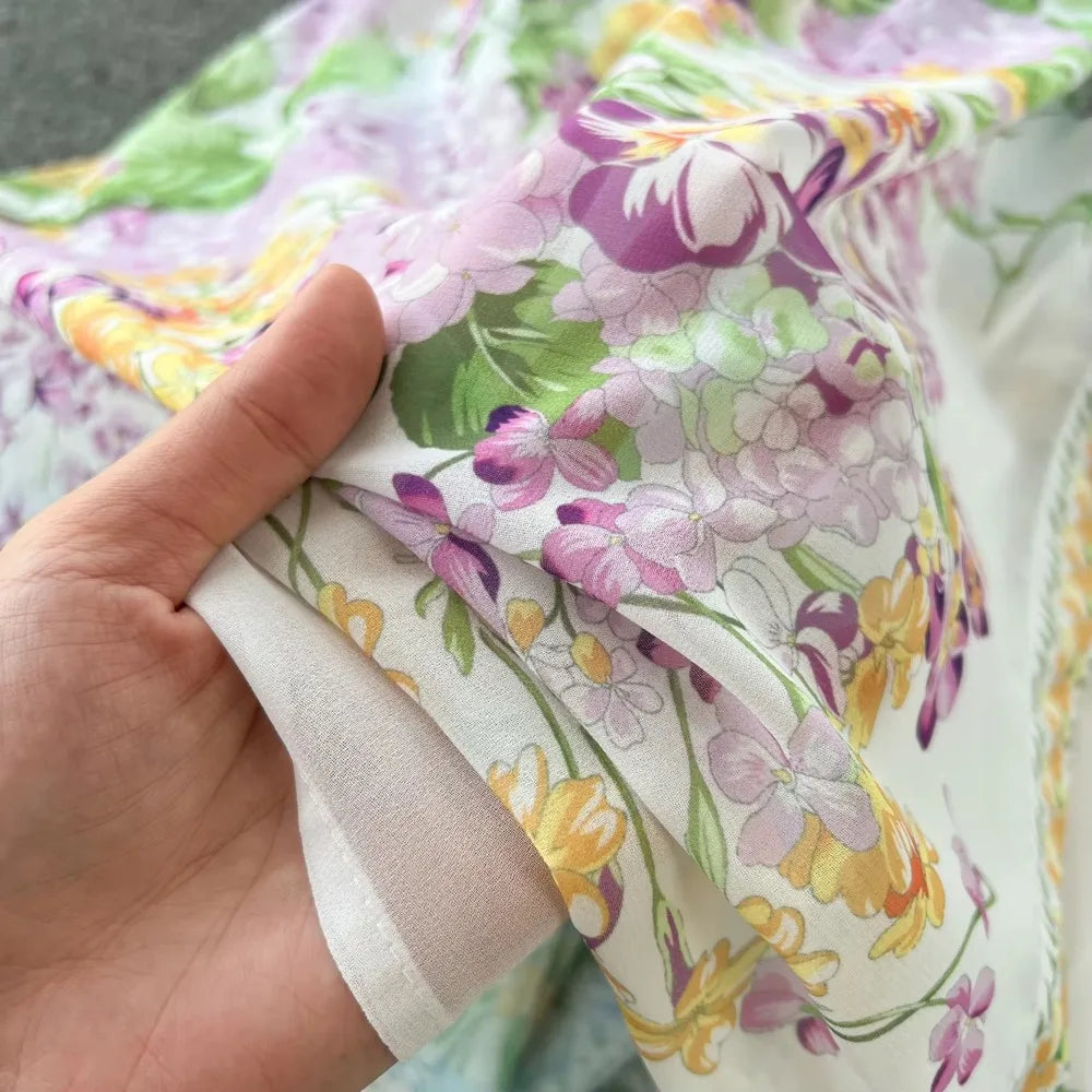 Vintage Print High Collar Maxi Dress