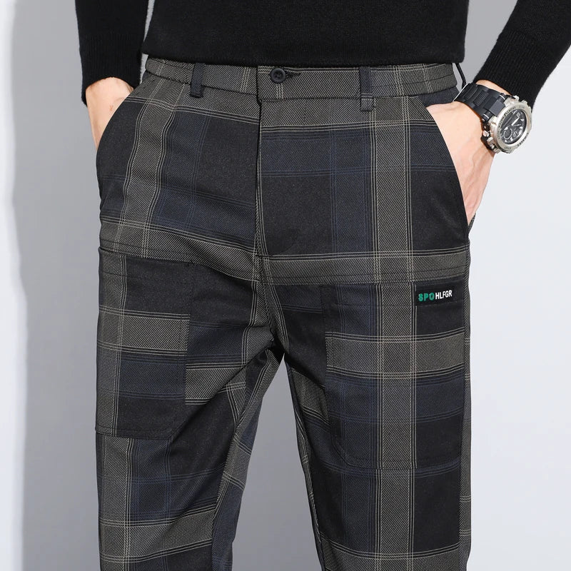 Plaid Check Thick Slim Trousers