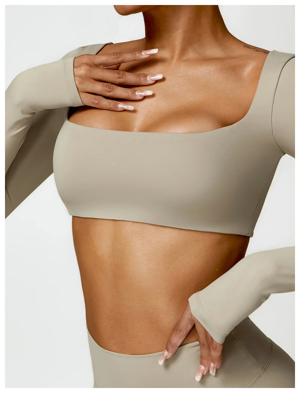Nylon Solid Long Sleeve Two-Piece Yoga Set