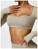 Nylon Solid Long Sleeve Two-Piece Yoga Set