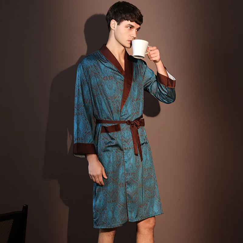 Satin Robe Sleepwear Print Bathrobe