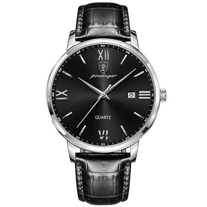 POEDAGAR Gold Leather Quartz Watch