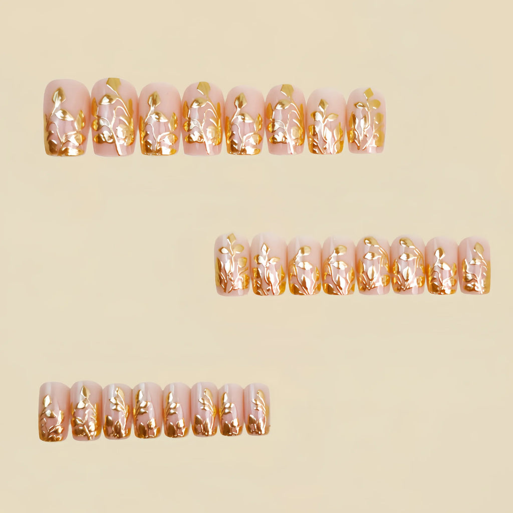 Short Medium fake nails golden