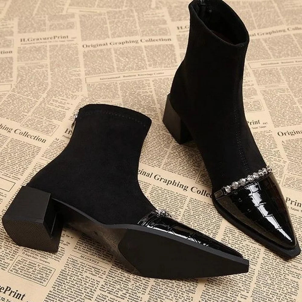 Rhinestone Pointed Toe Ankle Boots