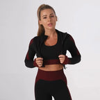 Polyester Patchwork Long Sleeve Two-Piece Yoga Set