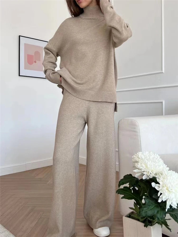 Knitted Turtleneck Tracksuit Set