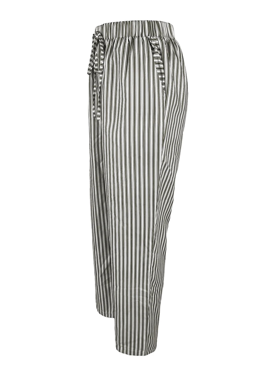 Striped Drawstring Baggy Trousers
