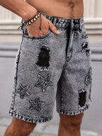 Ripped Straight Denim Shorts