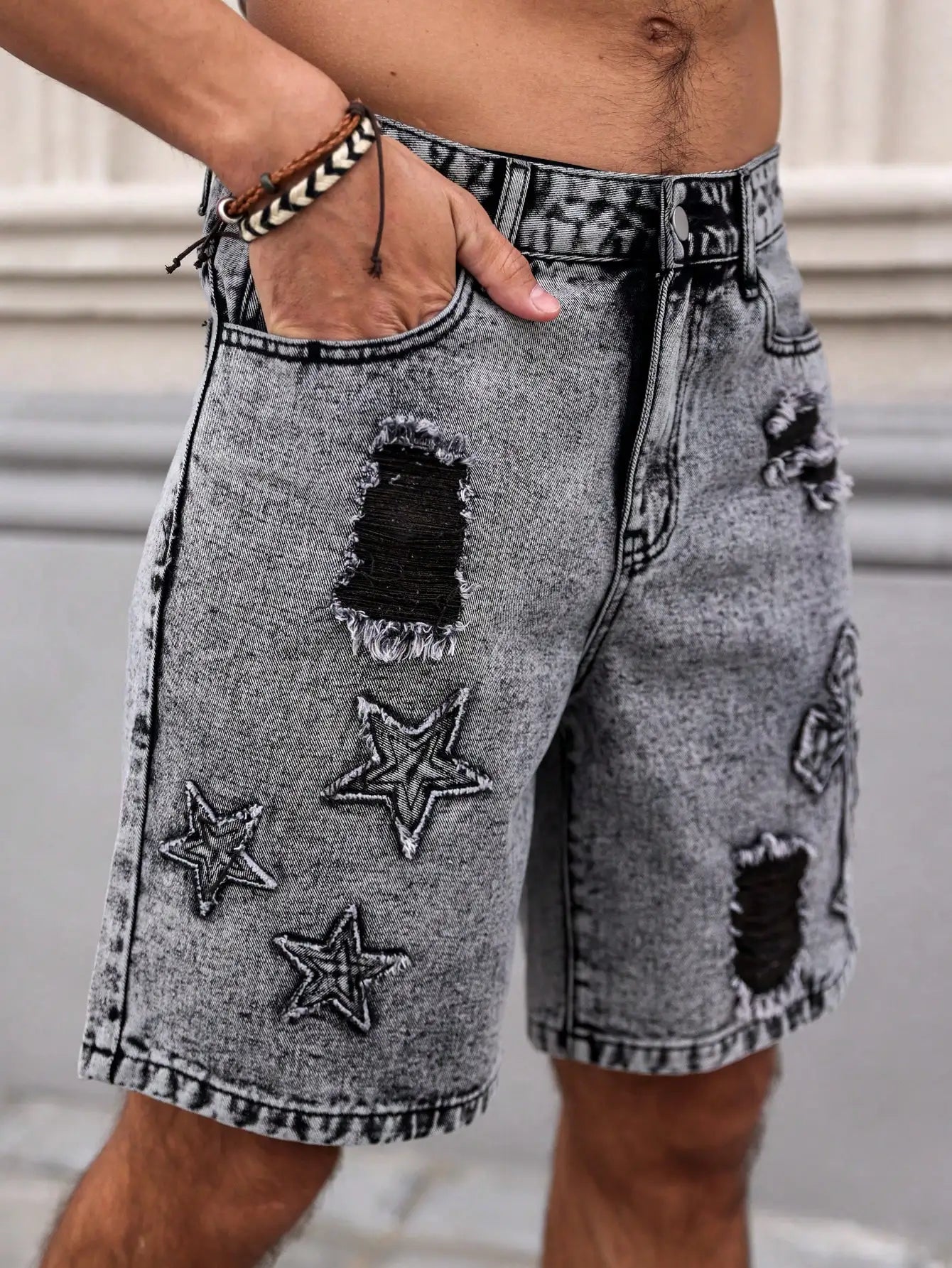 Ripped Straight Denim Shorts