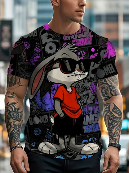 Men’s 3D Rabbit Print T-Shirt – Casual Summer Knit Top