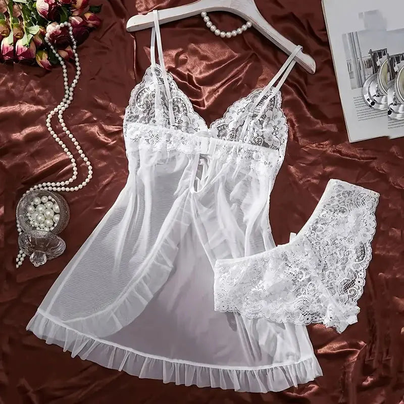 Transparent Tulle Nightgown Set