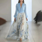 Floral Puff-Sleeve Maxi Dress