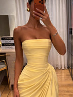 Strapless Pleated Long Dress