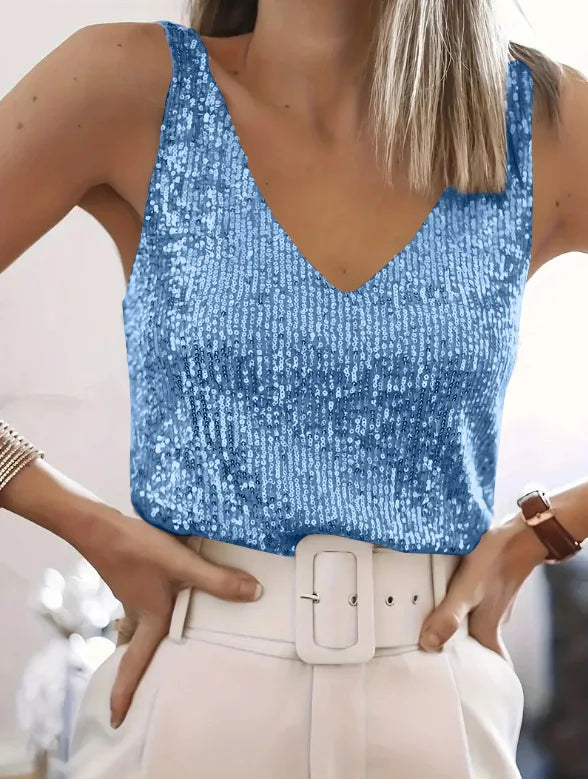 Sequin V-Neck Tank Top