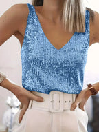 Sequin V-Neck Tank Top