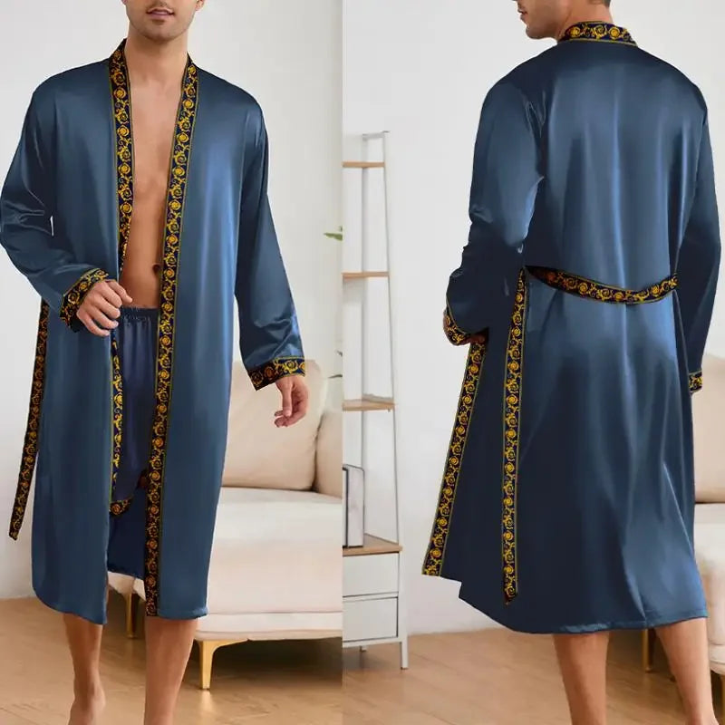 Ice Silk Pajamas 2Pcs Bathrobe