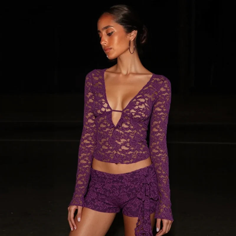 Lace Floral Print Crop Top