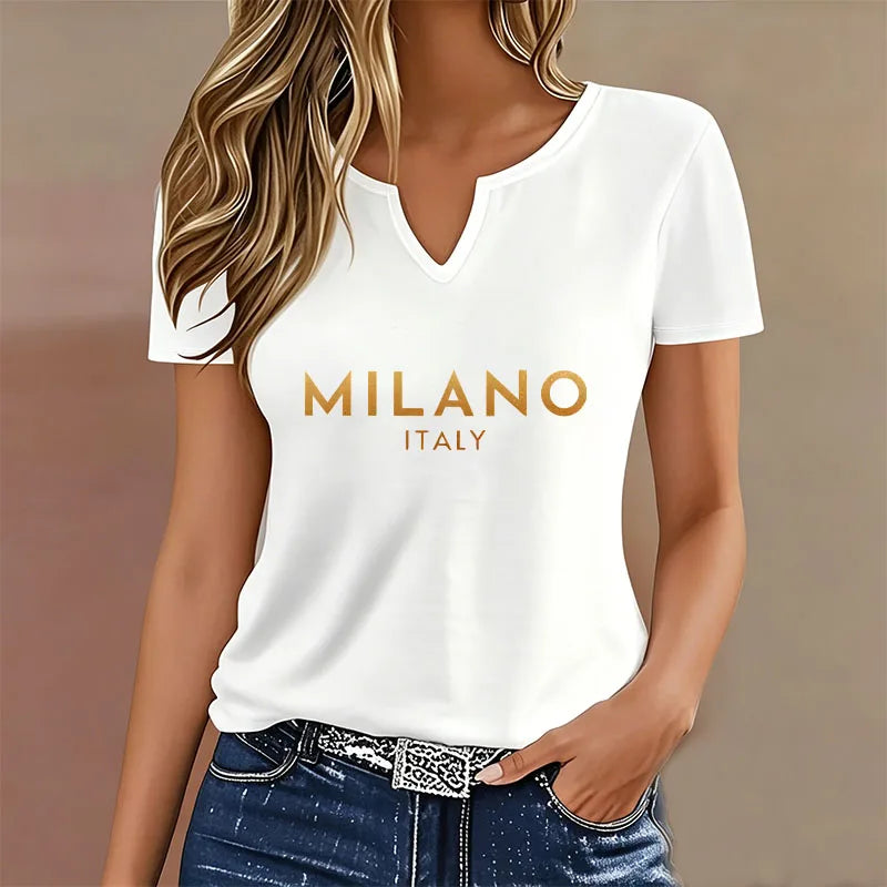 Milano Italia Letter V-Neck Tee