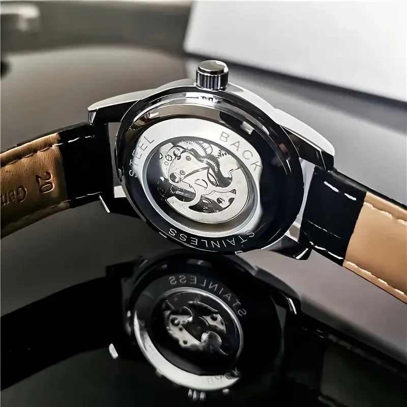 AOKULASIC Skeleton Leather Automatic Watch