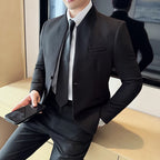 Waffle Stand-Collar Slim Suit Jacket