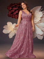 Deep V-Back Sequin Gown
