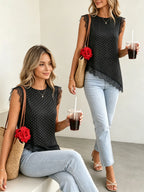Polka Dot Lace-Trim Tank Top