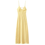 Yellow Satin V-Neck Slip Dress