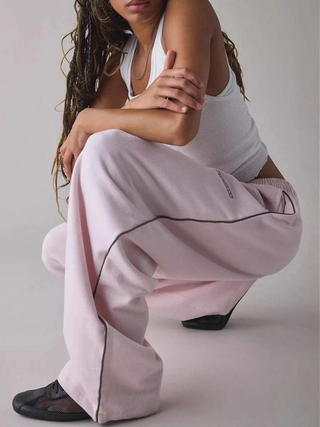 Mid Waist Wide Leg Casual Pants