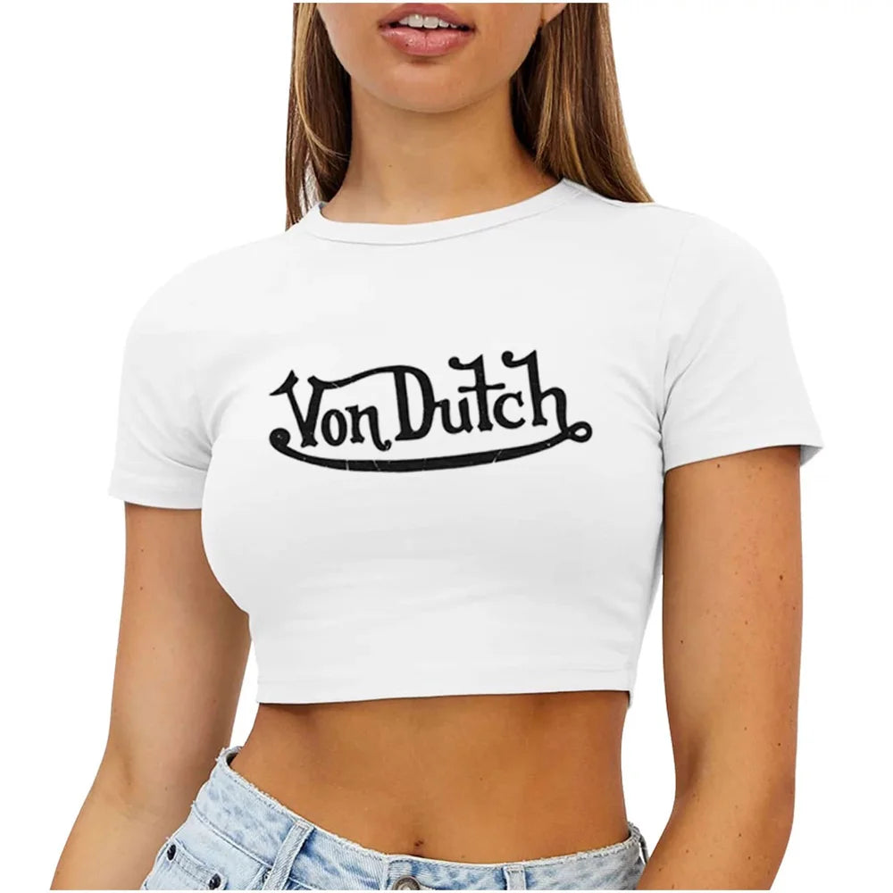 Broadcloth Graphic Print Crew Neck Crop Top