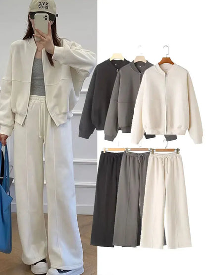 Retro 2-Piece Bomber & Wide-Leg Pants Set
