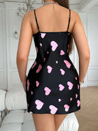 Heart Print Spaghetti-Strap Nightgown