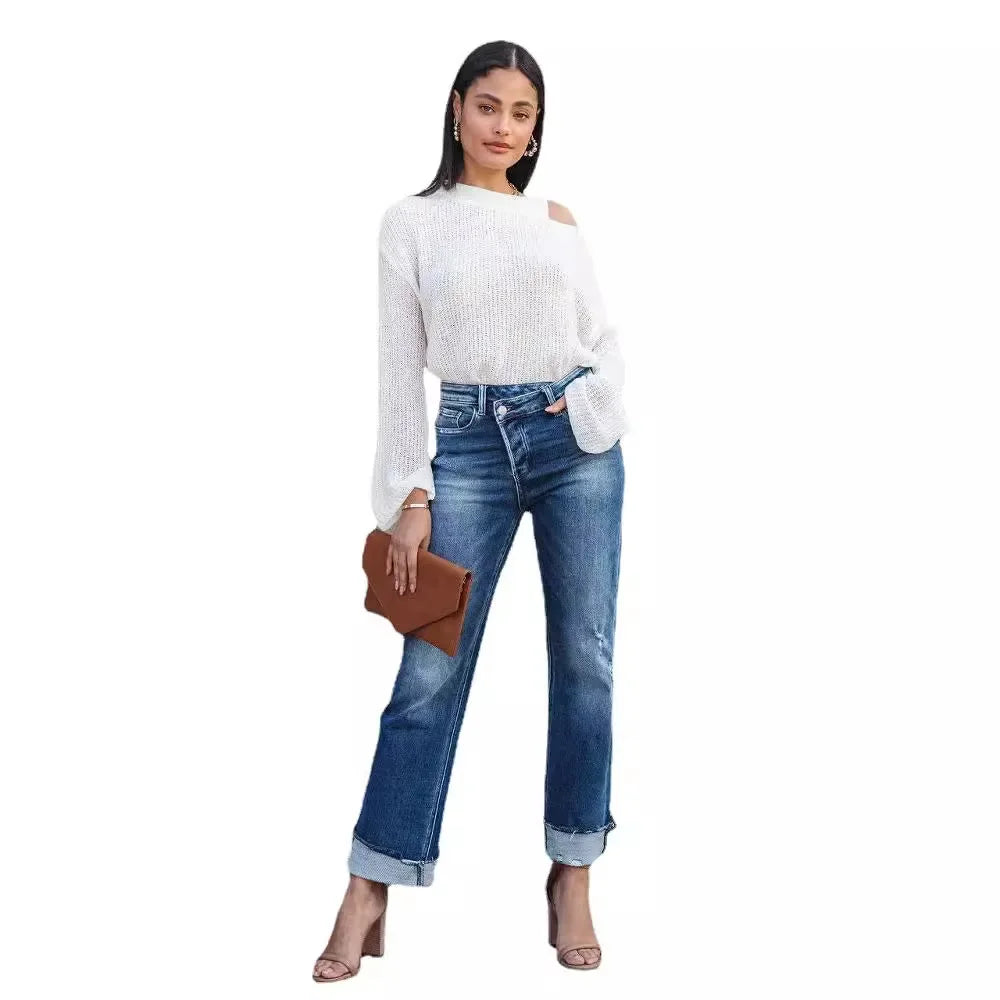 Women Ripped Ankle Jeans