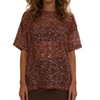 Brown Sequin Mesh Top