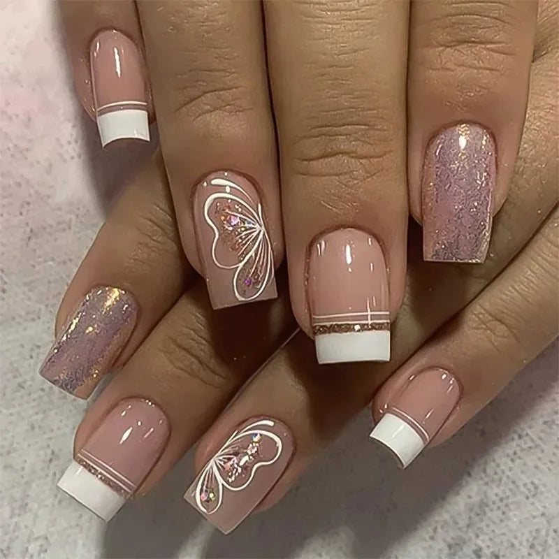 Short Square Press Nails Gradient