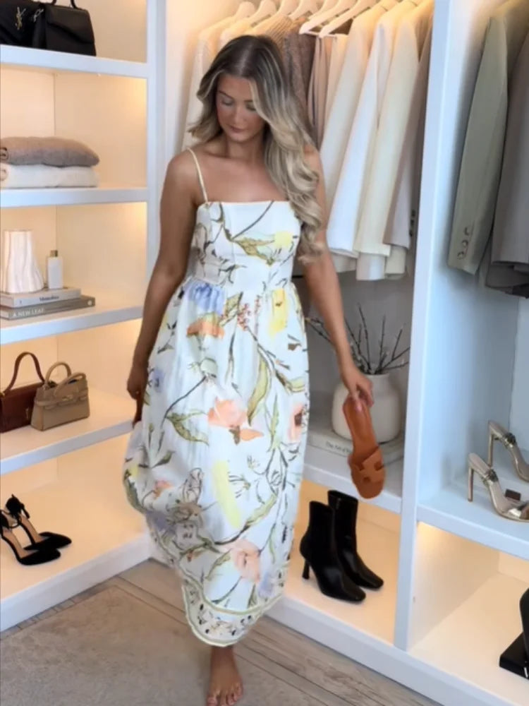 Pleated Sling Maxi Dress