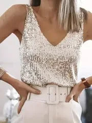 Sequin V-Neck Tank Top