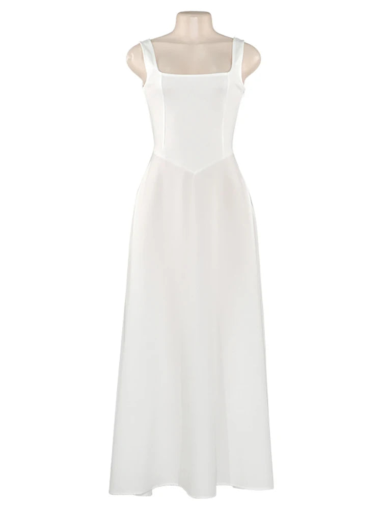 Square Collar Spaghetti Strap Maxi Dress