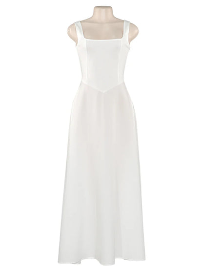 Square Collar Spaghetti Strap Maxi Dress