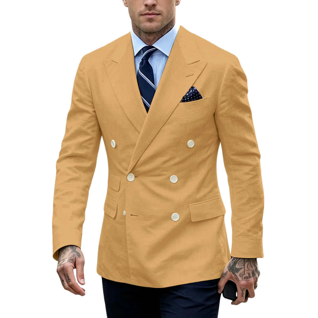 Linen Double-Breasted Slim Tuxedo Blazer