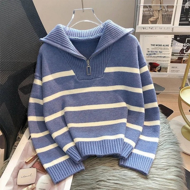 Zipper Stripe Pullover Sweater