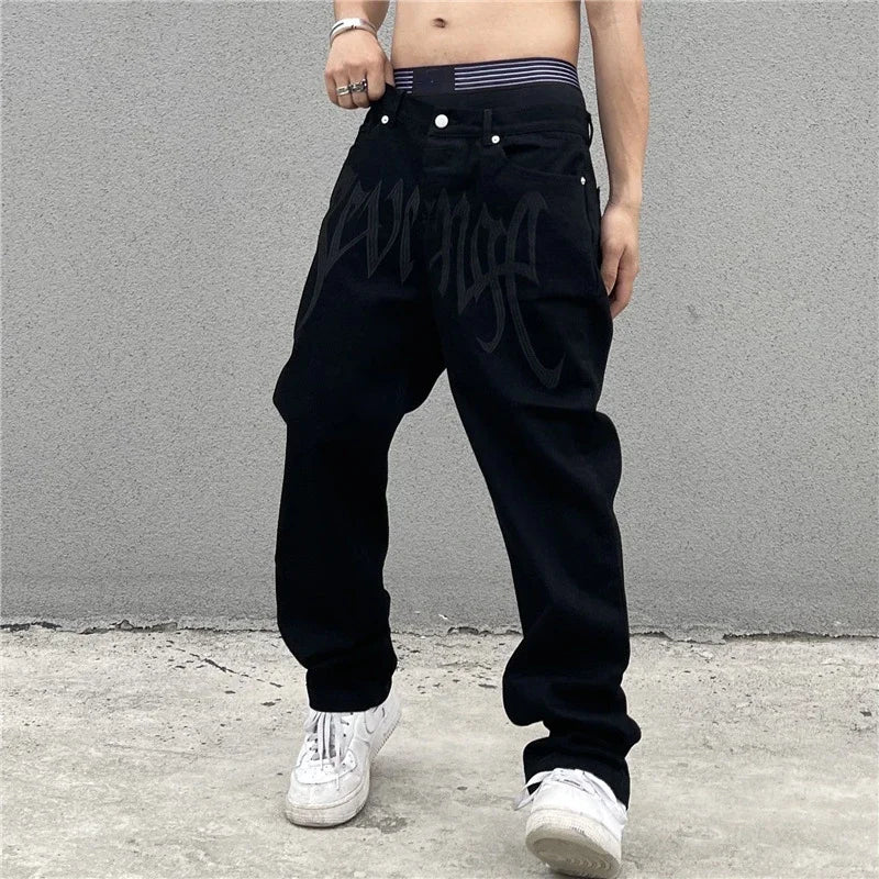 Embroidered Letter Loose Hip-Hop Jeans