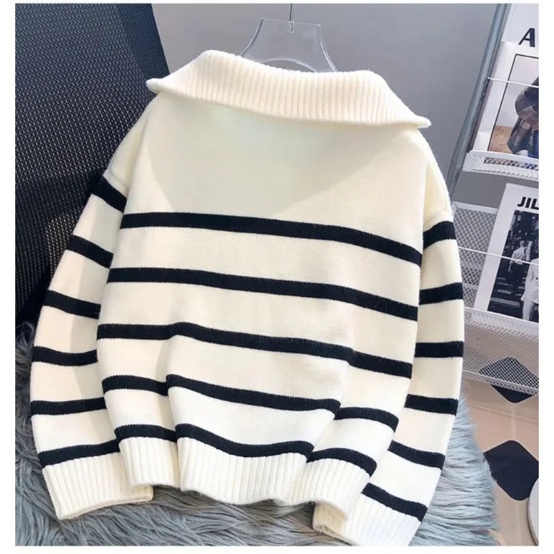 Zipper Stripe Pullover Sweater