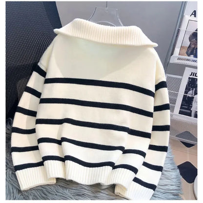 Zipper Stripe Pullover Sweater