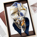 Satin Floral Print Square Scarf